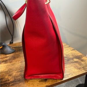 Lauren Ralph Lauren Red Leather Tote with Gold Hardware